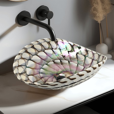 Ruvati 19 inch Murano Glass Art Vessel Seashell Decorative Pattern Bathroom Sink Nautilus Brown RVB3022